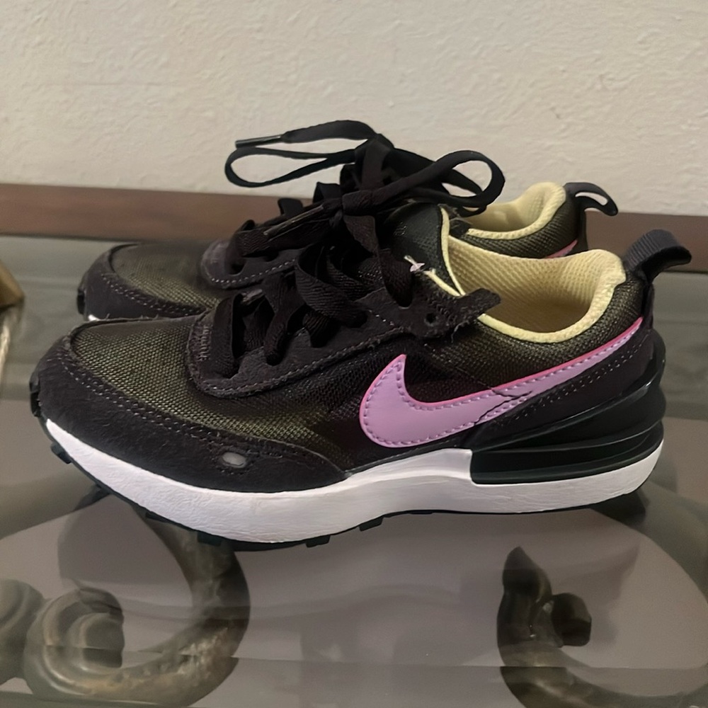 Nike sneakers. Black/lime/pastel purple combo. Waffle style Nike. Size 11C.